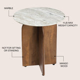 Cinderbrook 18" Rustic Minimalist Marble/Wood X-Base Accent Table