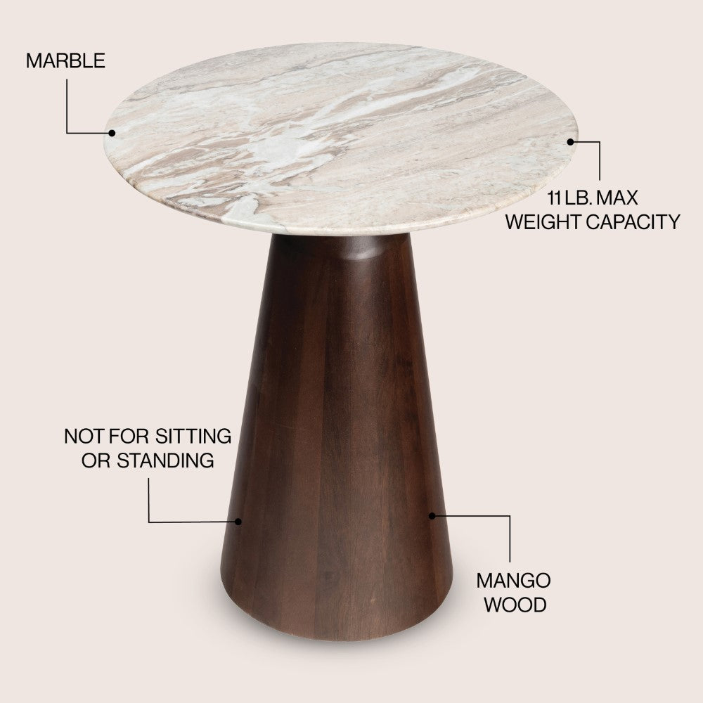 Thornvale 18" Rustic Minimalist Round Marble/Wood Accent Table