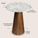 Thornvale 18" Rustic Minimalist Round Marble/Wood Accent Table