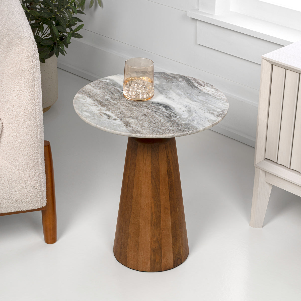 Thornvale 18" Rustic Minimalist Round Marble/Wood Accent Table