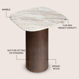 Mateo 18" Rustic Minimalist Square Marble/Wood Accent Table