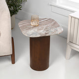 Mateo 18" Rustic Minimalist Square Marble/Wood Accent Table