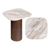 Mateo 18" Rustic Minimalist Square Marble/Wood Accent Table