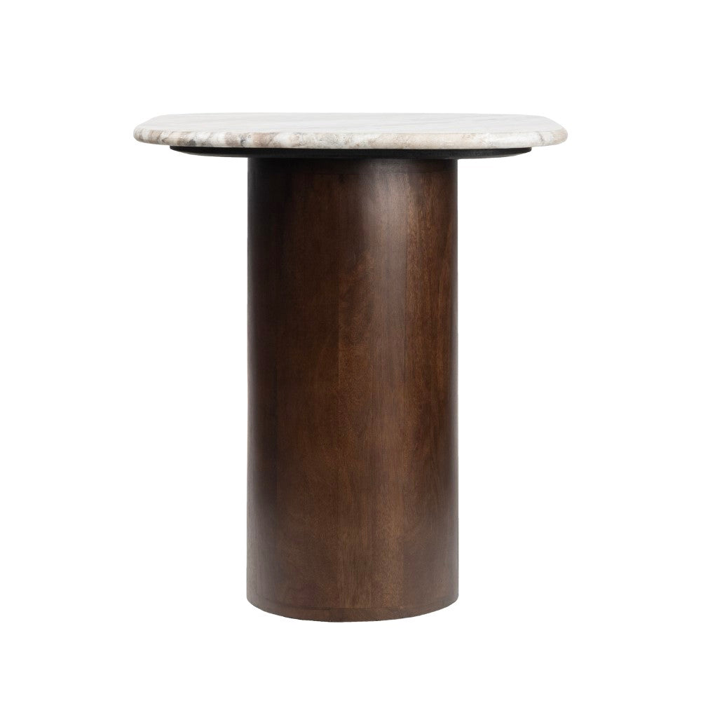 Mateo 18" Rustic Minimalist Square Marble/Wood Accent Table