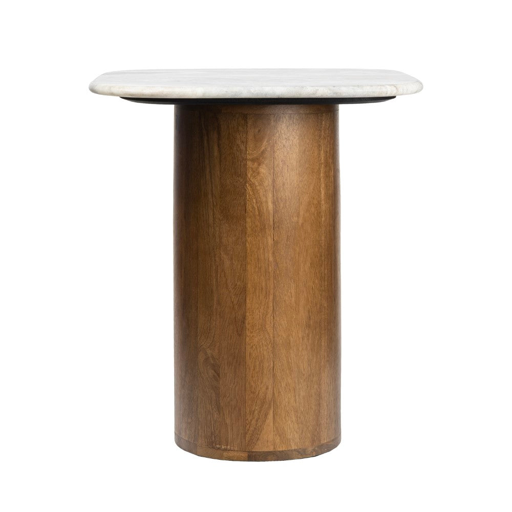 Mateo 18" Rustic Minimalist Square Marble/Wood Accent Table