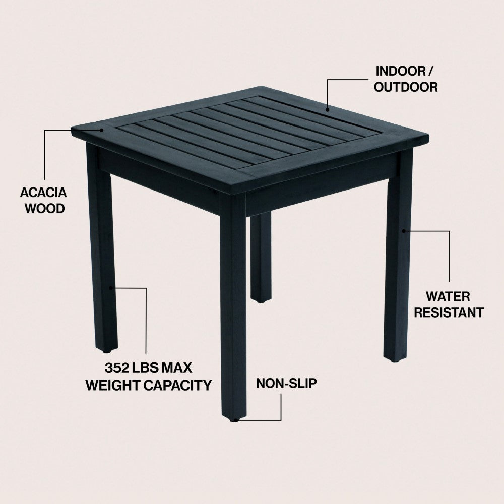 Velin 18.9" Modern Classic Square Slatted Solid Acacia Wood Indoor/Outdoor Adirondack Side Table