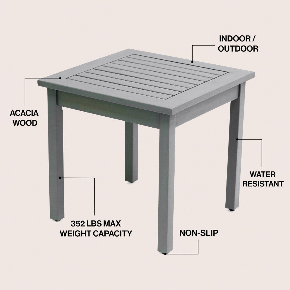 Velin 18.9" Modern Classic Square Slatted Solid Acacia Wood Indoor/Outdoor Adirondack Side Table