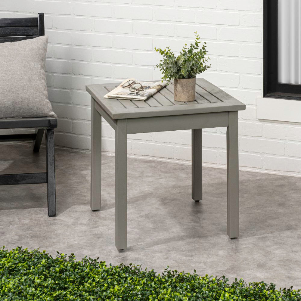 Velin 18.9" Modern Classic Square Slatted Solid Acacia Wood Indoor/Outdoor Adirondack Side Table