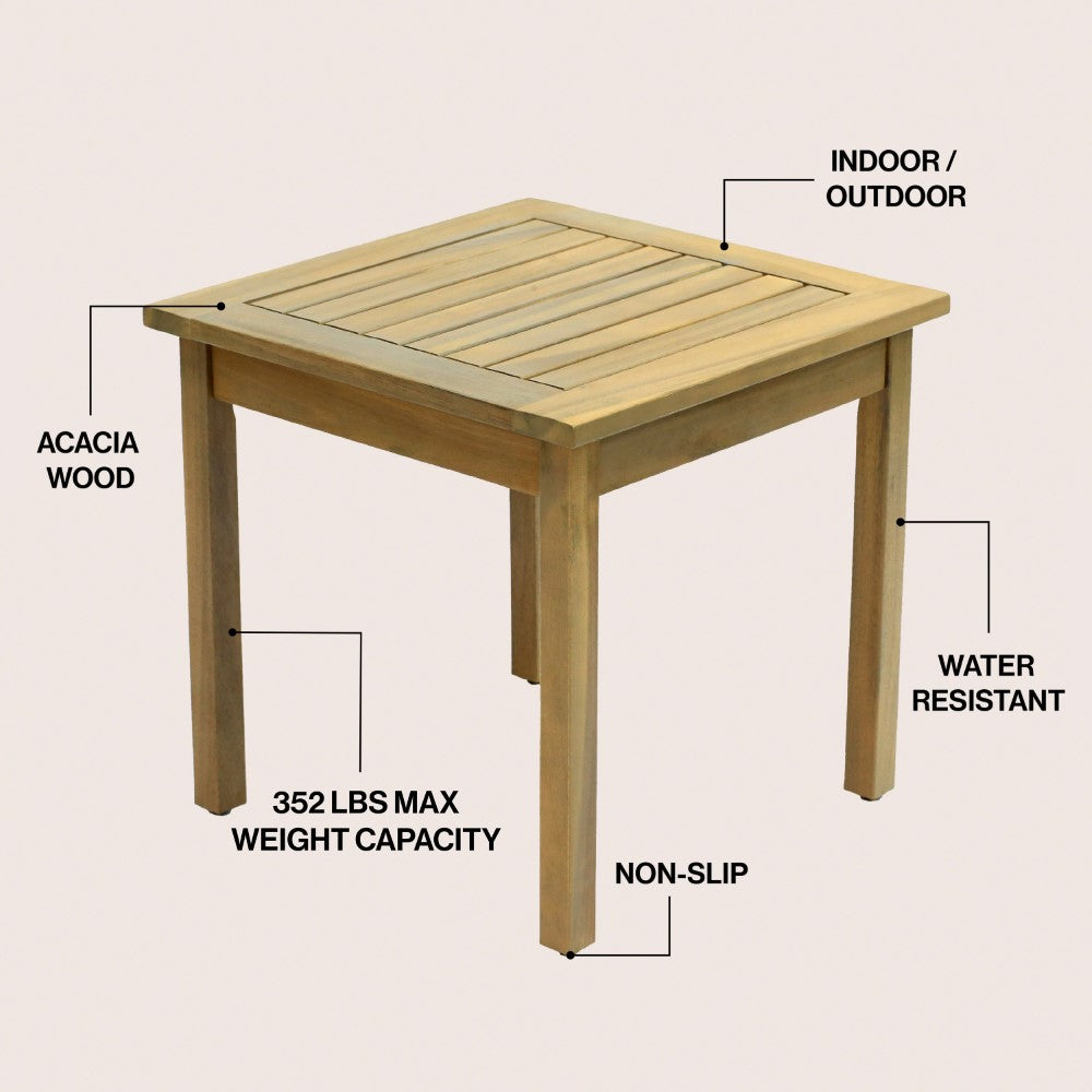 Velin 18.9" Modern Classic Square Slatted Solid Acacia Wood Indoor/Outdoor Adirondack Side Table