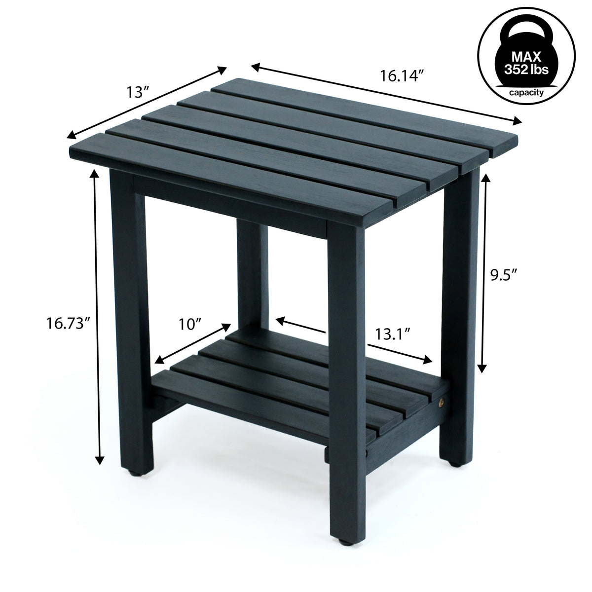 Lumara 16.1" Cottage Classic Slatted Solid Acacia Wood Indoor/Outdoor Shower Bench with Shelf