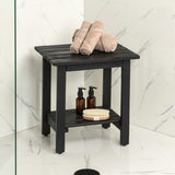 Lumara 16.1" Cottage Classic Slatted Solid Acacia Wood Indoor/Outdoor Shower Bench with Shelf