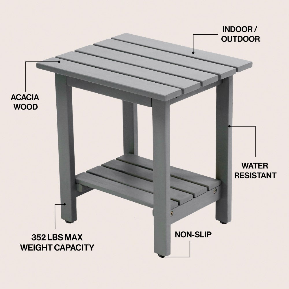 Lumara 16.1" Cottage Classic Slatted Solid Acacia Wood Indoor/Outdoor Shower Bench with Shelf