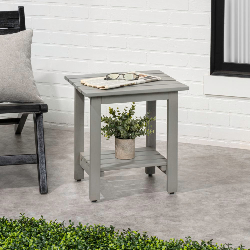 Lumara 16.1" Cottage Classic Slatted Solid Acacia Wood Indoor/Outdoor Shower Bench with Shelf