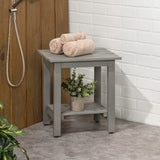 Lumara 16.1" Cottage Classic Slatted Solid Acacia Wood Indoor/Outdoor Shower Bench with Shelf