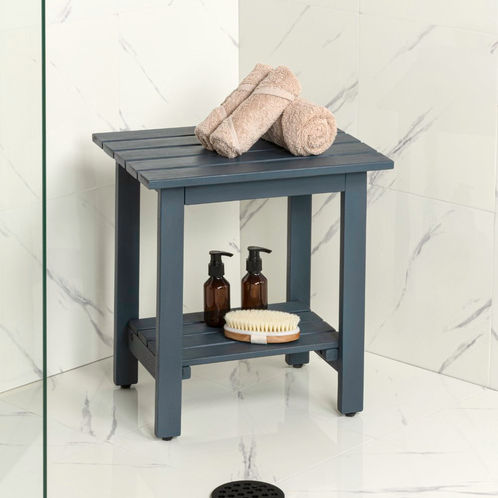 Lumara 16.1" Cottage Classic Slatted Solid Acacia Wood Indoor/Outdoor Shower Bench with Shelf