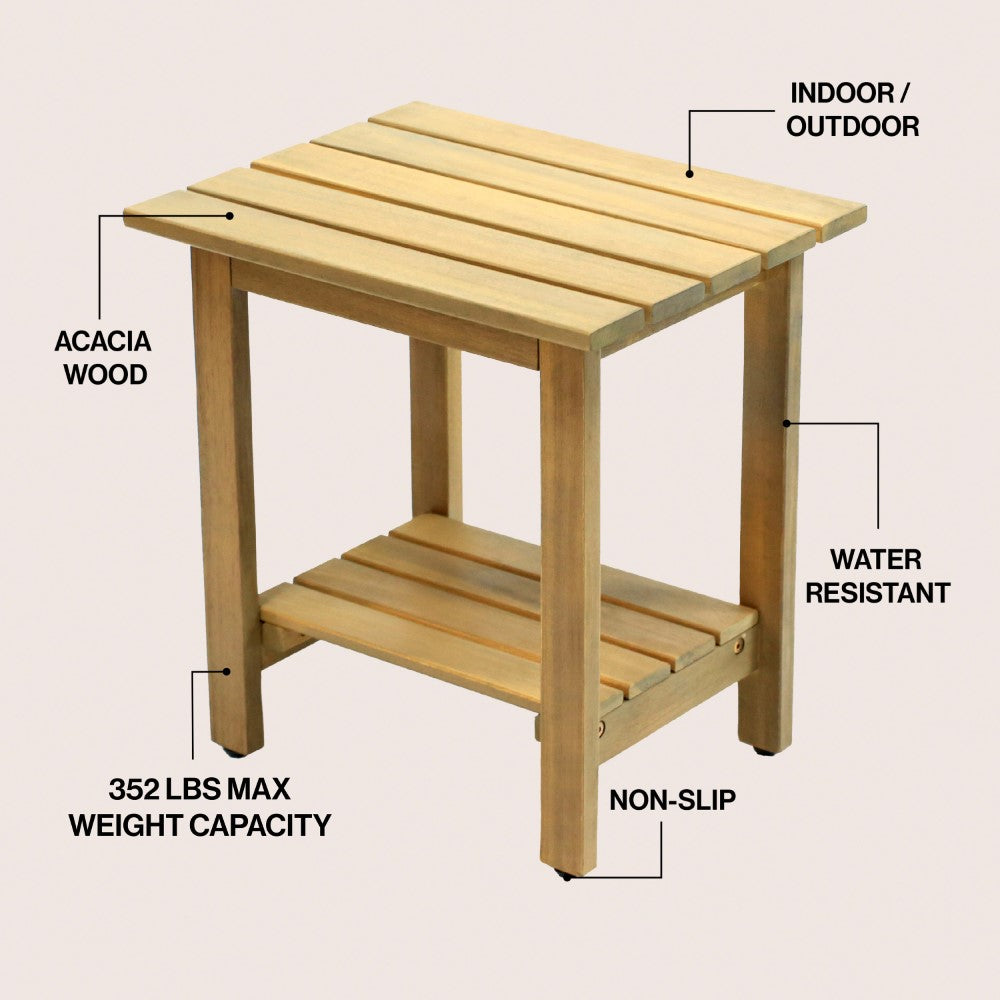 Lumara 16.1" Cottage Classic Slatted Solid Acacia Wood Indoor/Outdoor Shower Bench with Shelf