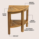Mossen 18" Classic Coastal Solid Acacia Wood Indoor/Outdoor Corner Shower Bench with Shelf