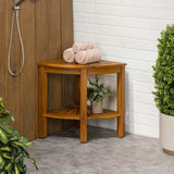 Mossen 18" Classic Coastal Solid Acacia Wood Indoor/Outdoor Corner Shower Bench with Shelf