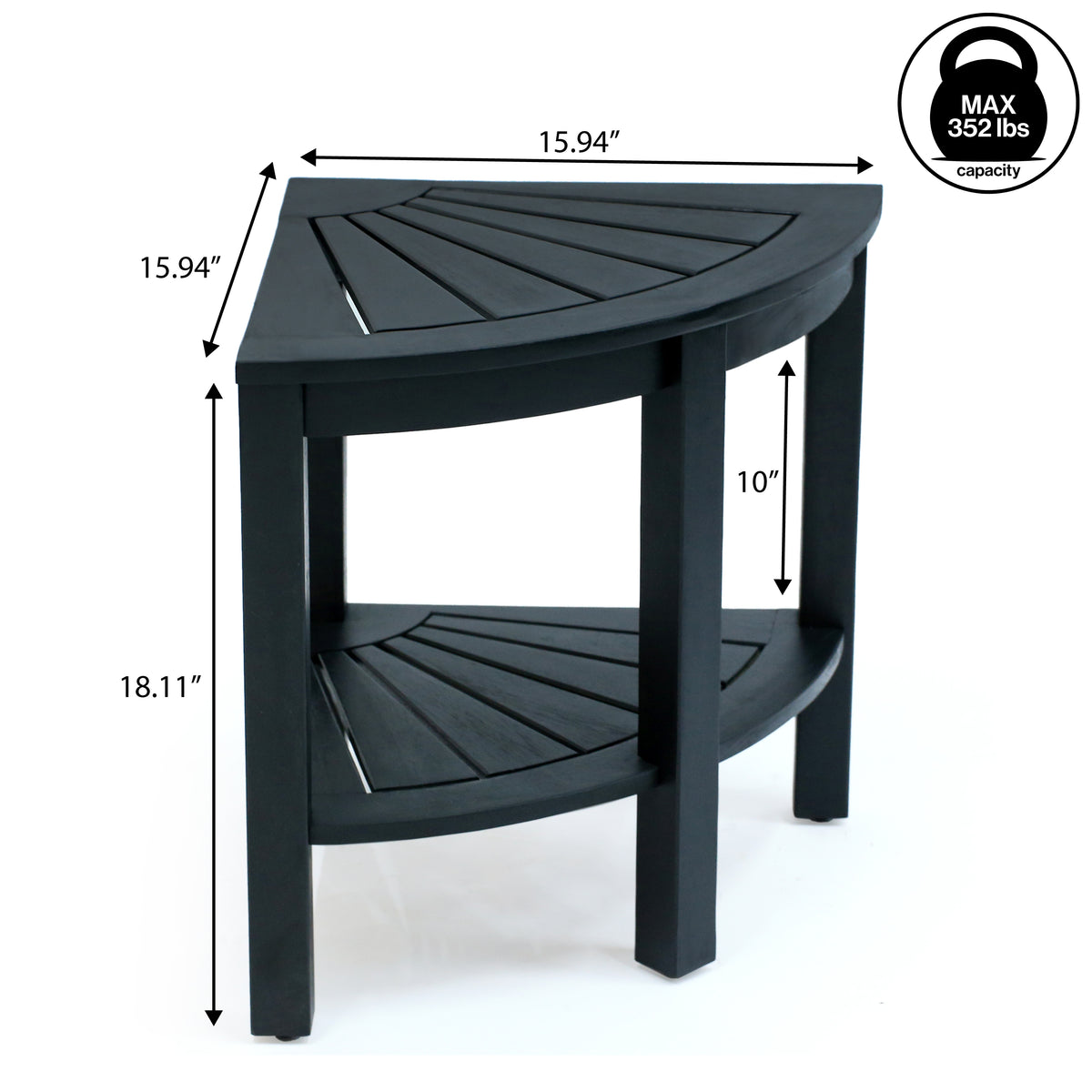 Mossen 18" Classic Coastal Solid Acacia Wood Indoor/Outdoor Corner Shower Bench with Shelf