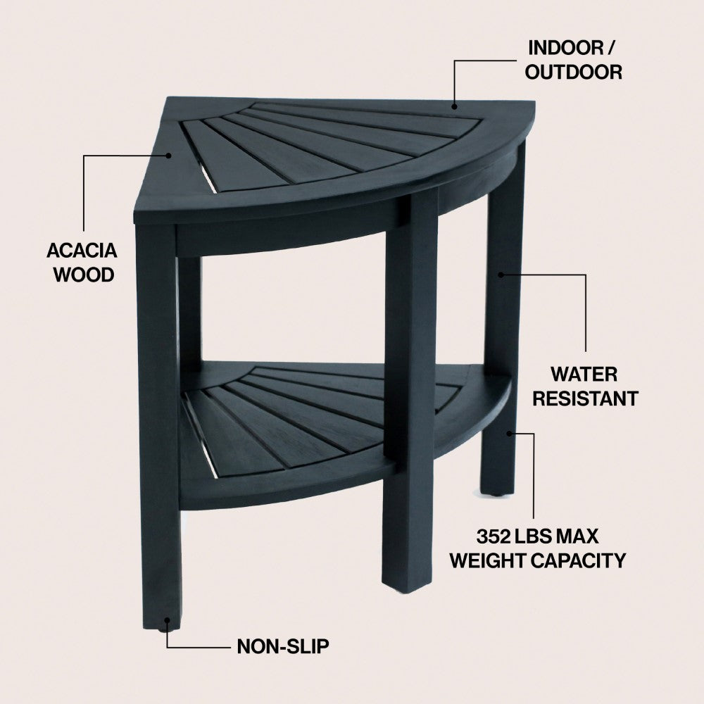 Mossen 18" Classic Coastal Solid Acacia Wood Indoor/Outdoor Corner Shower Bench with Shelf