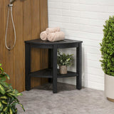 Mossen 18" Classic Coastal Solid Acacia Wood Indoor/Outdoor Corner Shower Bench with Shelf