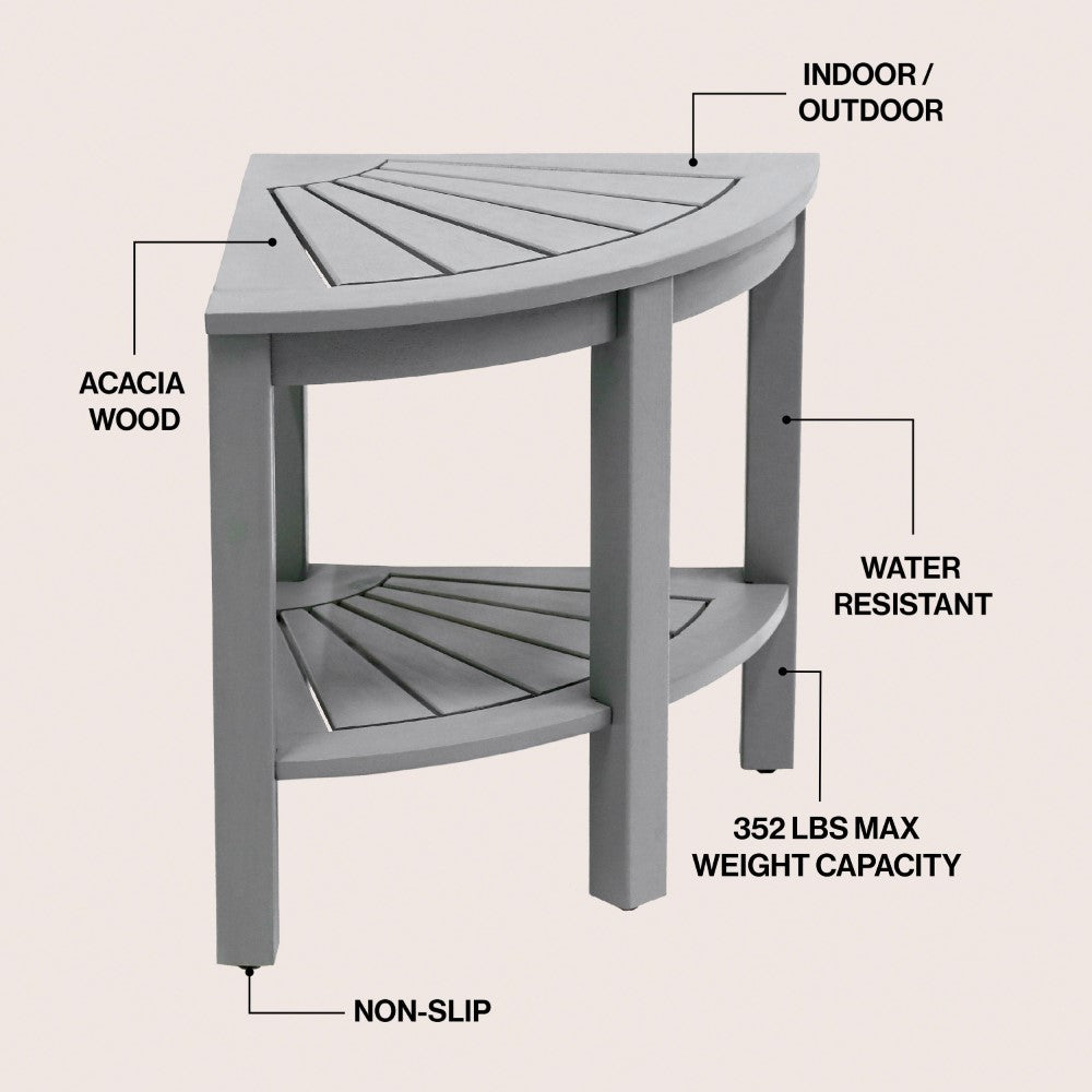 Mossen 18" Classic Coastal Solid Acacia Wood Indoor/Outdoor Corner Shower Bench with Shelf