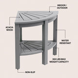 Mossen 18" Classic Coastal Solid Acacia Wood Indoor/Outdoor Corner Shower Bench with Shelf
