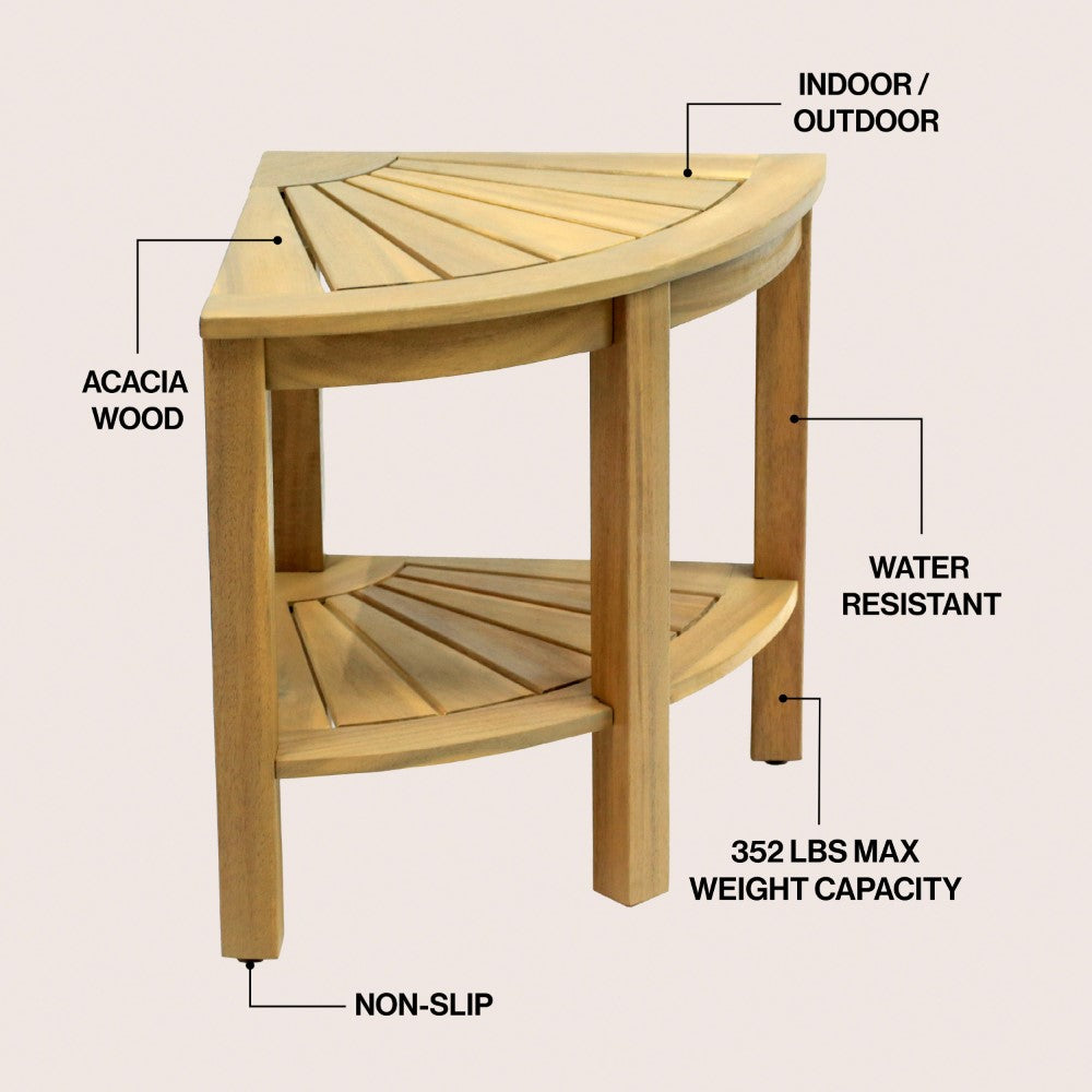 Mossen 18" Classic Coastal Solid Acacia Wood Indoor/Outdoor Corner Shower Bench with Shelf