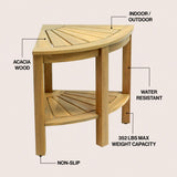 Mossen 18" Classic Coastal Solid Acacia Wood Indoor/Outdoor Corner Shower Bench with Shelf