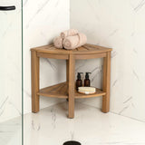 Mossen 18" Classic Coastal Solid Acacia Wood Indoor/Outdoor Corner Shower Bench with Shelf