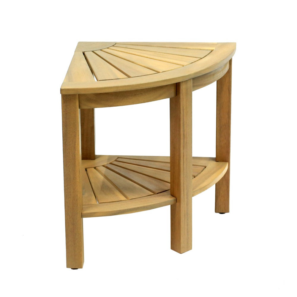Mossen 18" Classic Coastal Solid Acacia Wood Indoor/Outdoor Corner Shower Bench with Shelf