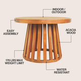 Elvanto 27.5" Modern Coastal Acacia Wood Indoor/Outdoor Pedestal Base Round Coffee Table