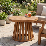 Elvanto 27.5" Modern Coastal Acacia Wood Indoor/Outdoor Pedestal Base Round Coffee Table