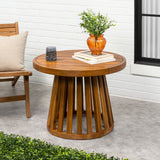 Elvanto 27.5" Modern Coastal Acacia Wood Indoor/Outdoor Pedestal Base Round Coffee Table