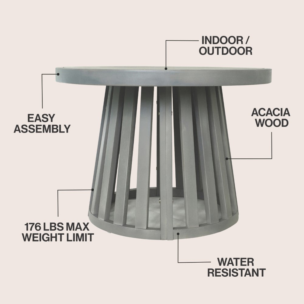 Elvanto 27.5" Modern Coastal Acacia Wood Indoor/Outdoor Pedestal Base Round Coffee Table