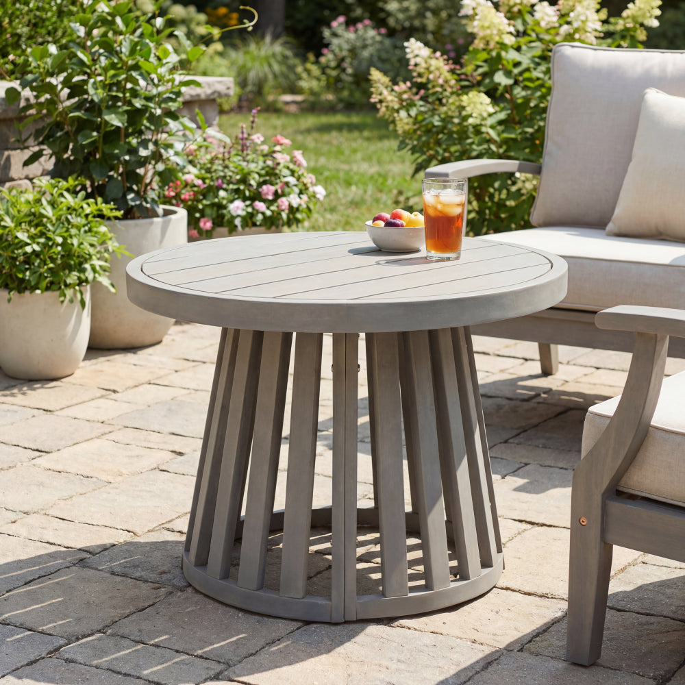 Elvanto 27.5" Modern Coastal Acacia Wood Indoor/Outdoor Pedestal Base Round Coffee Table