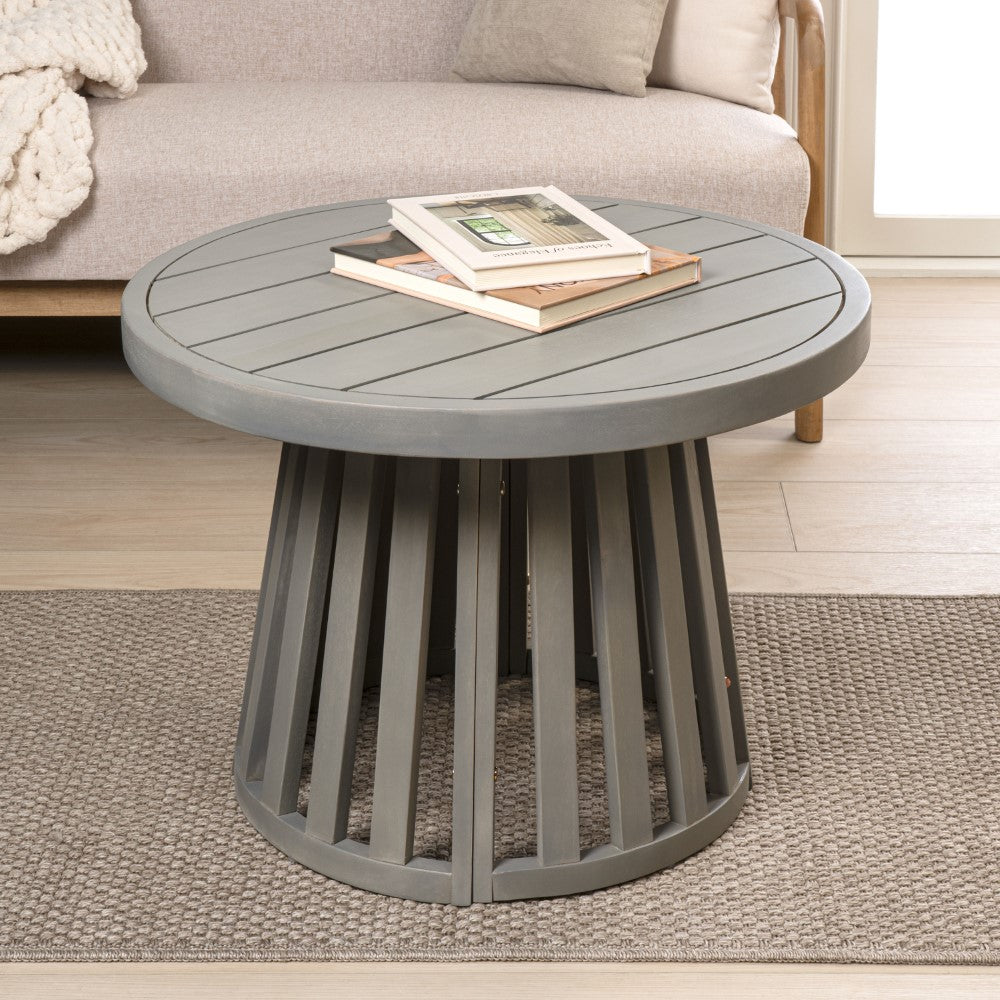 Elvanto 27.5" Modern Coastal Acacia Wood Indoor/Outdoor Pedestal Base Round Coffee Table