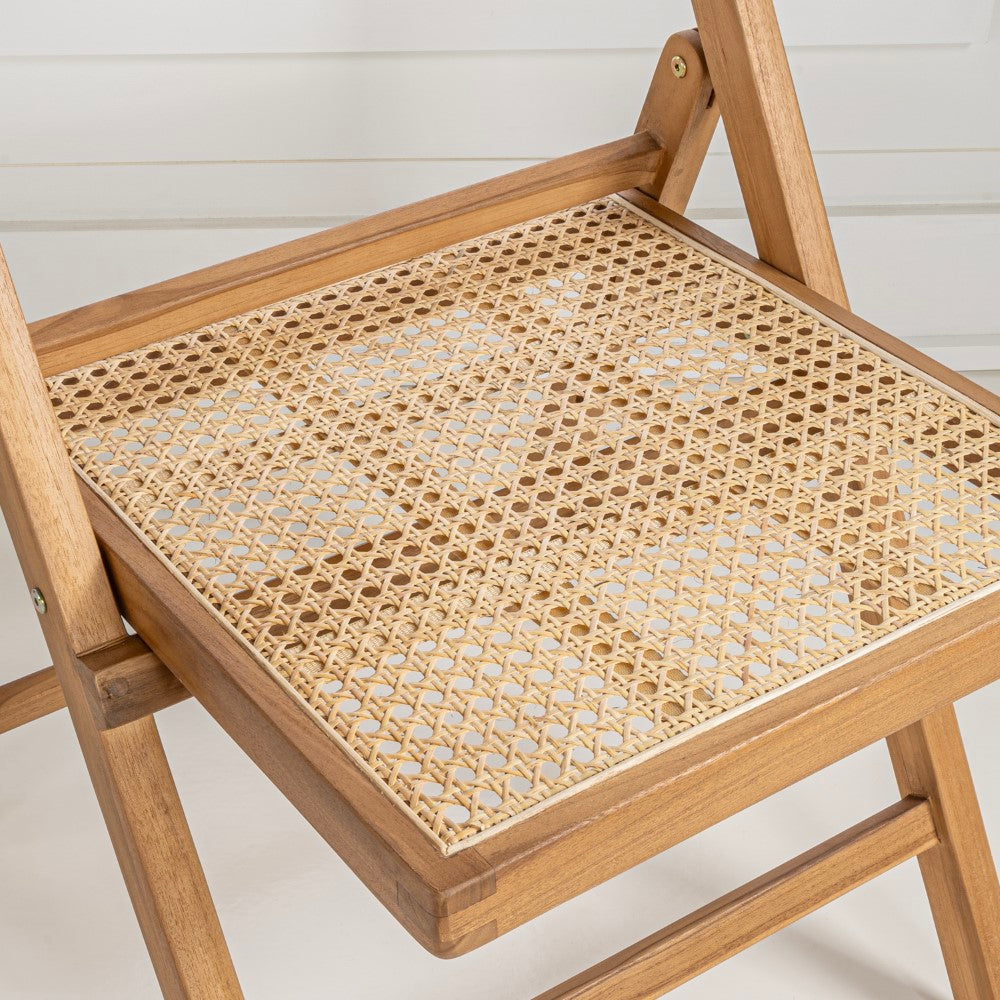 Nordic Mid-Century Vintage Wood Rattan Folding Chair with Adjustable Back Set 2