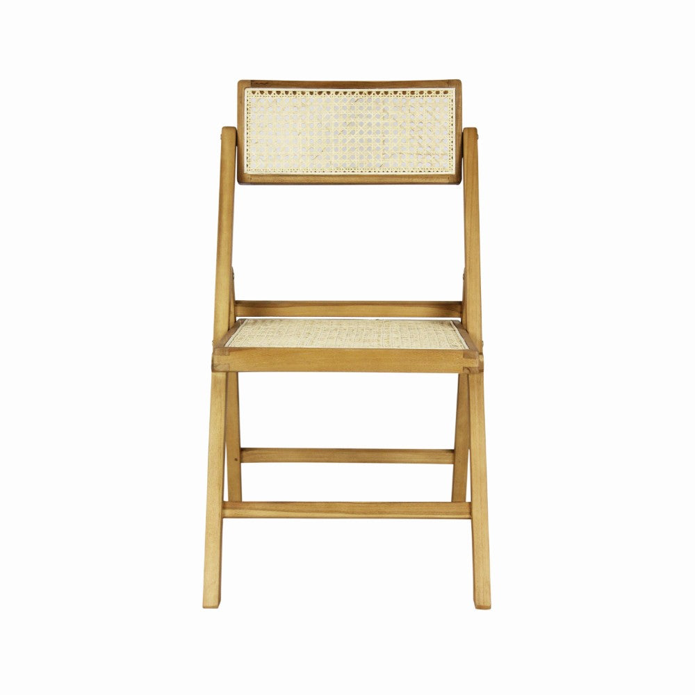 Nordic Mid-Century Vintage Wood Rattan Folding Chair with Adjustable Back Set 2