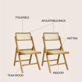 Nordic Mid-Century Vintage Wood Rattan Folding Chair with Adjustable Back Set 2