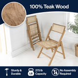 Nordic Mid-Century Vintage Wood Rattan Folding Chair with Adjustable Back Set 2