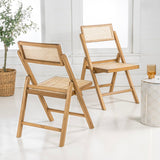 Nordic Mid-Century Vintage Wood Rattan Folding Chair with Adjustable Back Set 2