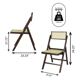 Nordic Mid-Century Vintage Wood Rattan Folding Chair with Adjustable Back Set 2