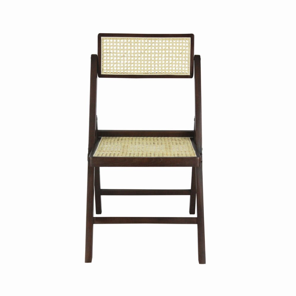 Nordic Mid-Century Vintage Wood Rattan Folding Chair with Adjustable Back Set 2