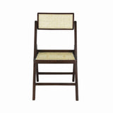 Nordic Mid-Century Vintage Wood Rattan Folding Chair with Adjustable Back Set 2