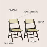 Nordic Mid-Century Vintage Wood Rattan Folding Chair with Adjustable Back Set 2