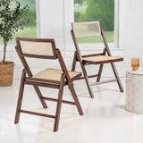 Nordic Mid-Century Vintage Wood Rattan Folding Chair with Adjustable Back Set 2
