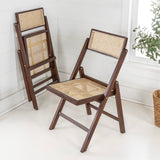Nordic Mid-Century Vintage Wood Rattan Folding Chair with Adjustable Back Set 2