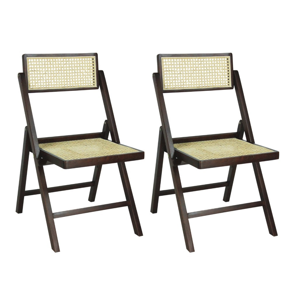 Nordic Mid-Century Vintage Wood Rattan Folding Chair with Adjustable Back Set 2