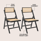 Nordic Mid-Century Vintage Wood Rattan Folding Chair with Adjustable Back Set 2